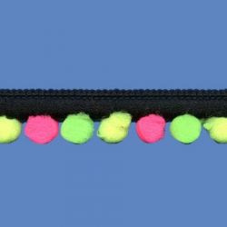 <strong>D38/ 2/31422F</strong> - Fluo Mini Pom Pom Loop Fringe/ Black-pink-yellow-green