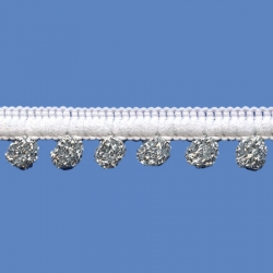 <strong>D36/ 1/82</strong> - Mini Pompom Loop Fringe/white-silver